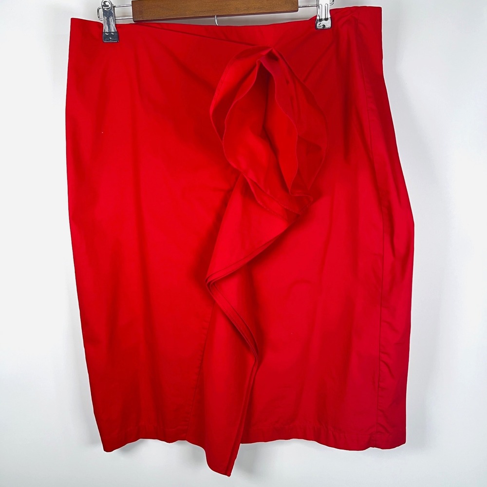 Who What Wear Bold Red Ruffle Front Cotton Pencil Skirt Womens Size 14 Midi